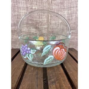 Vintage American Atelier Hand Painted Crackle Glass Basket Pompeii Fruit